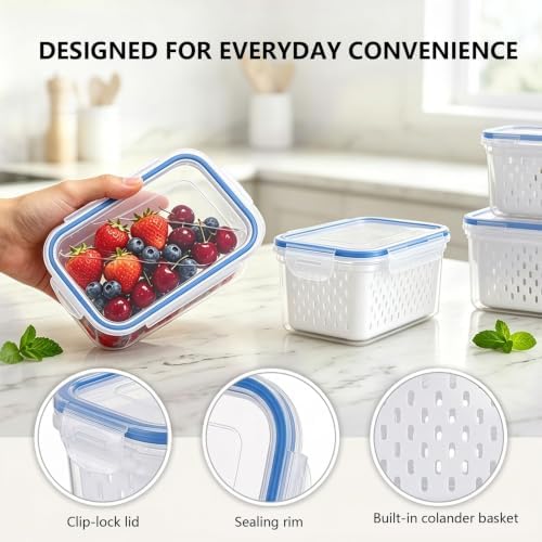 3 Pack Fruit Storage Containers for Fridge with Lids