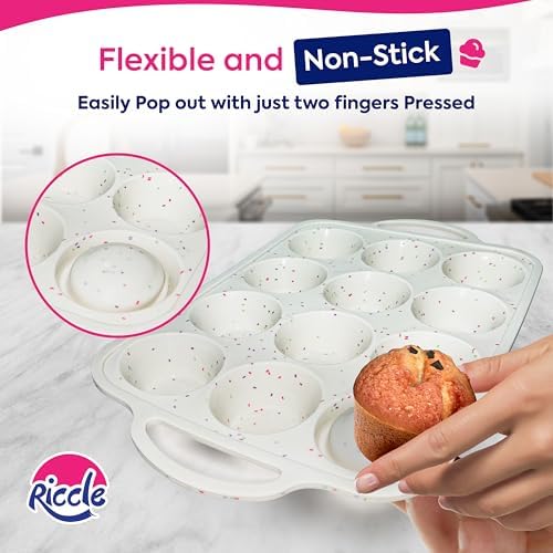 RICCLE Silicone Muffin Pans for Baking with Metal Reinforced Frame