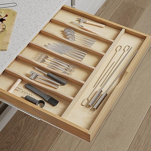 WelFurGeer Solid Birch Wood Silverware Drawer Organizer, Wooden