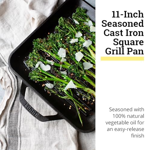 Lodge Chef Collection 11 Inch Pre-Seasoned Cast Iron Square Grill Pan