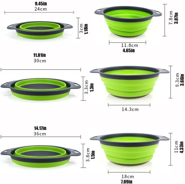 Collapsible Colander Set of 3 Round Silicone Kitchen Strainer Set