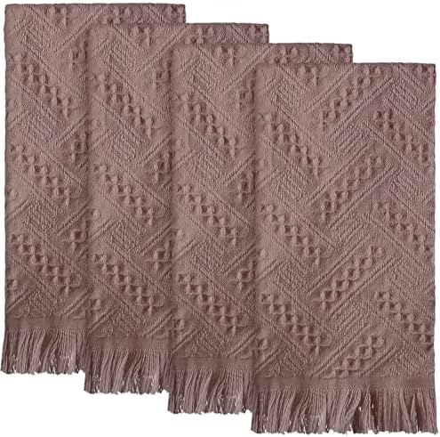 HunnmingRe 4 Pack Boho Hand Towel for Bathroom Kitchen, Brown
