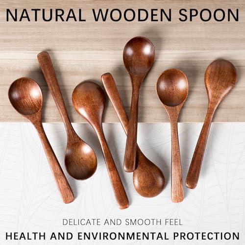 Small Wooden Spoons for Eating, 7 PCS, 7 Inch Small Soup Spoons