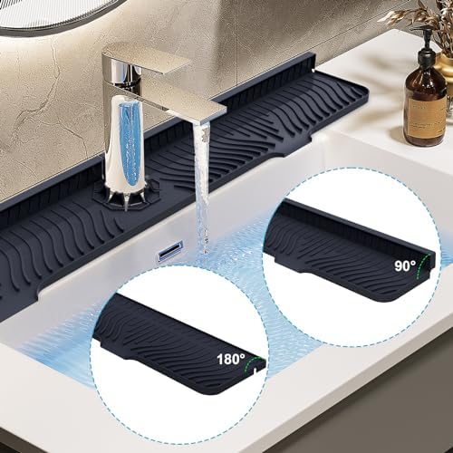 Derlights 33 inch Sink Splash Guard Mat, Silicone Faucet Handle Drip