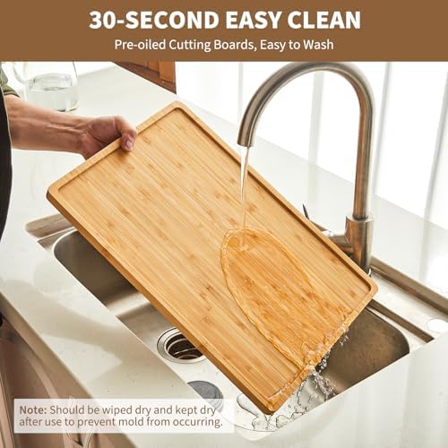 3 Pieces Bamboo Cutting Board for Kitchen with Holder, Thick Kitchen