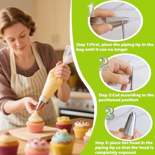 Suuker Large Piping Tips Set, 5 Cake Decorating Tips, 1A 1E 1C 9FT 356