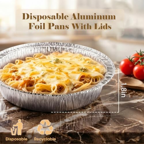 60 Pack 9” Round Aluminum Pans with Clear Lids, Disposable Foil Pie