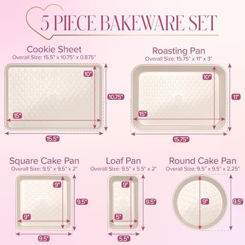 Paris Hilton 5-Piece Baking Pans Set, Nonstick Heart Pattern Bakeware