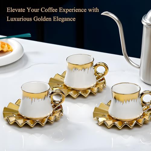 Coffee Cup Set of 6 with Saucers, 3.5 OZ Ceramic Espresso Cups