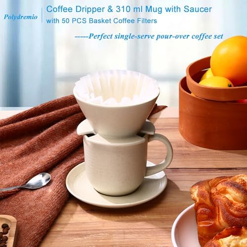 Pour Over Coffee Maker, with 50 PCS Basket Coffee Filters, 310 ml/10