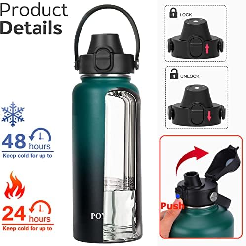 Water Bottle Insulated 32oz 40oz 64oz 128oz Straw Lid Spout Lid & 3
