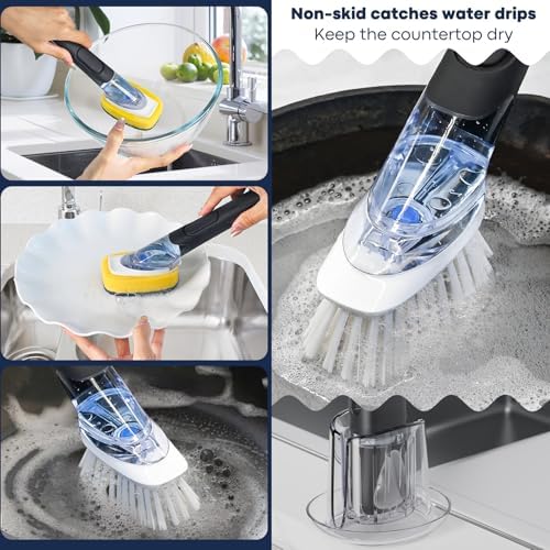 RIMAY Dish Brush Set with Soap Dispenser, 2 Refills