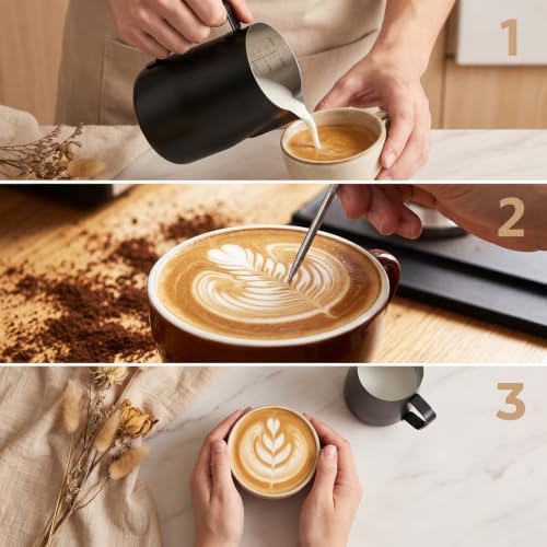 2 Pack 12oz & 20oz Matte Black Milk Frothing Pitcher Set With Latte