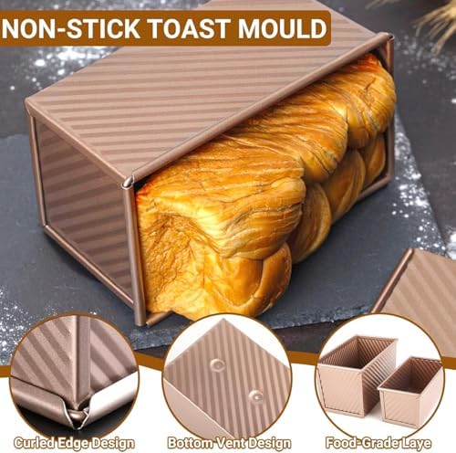 3 Pack Set Pullman Loaf Pan with Lids, 2.2 lb & 1 lb & 0.8 lb Dough