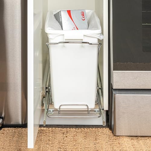 Household Essentials Pull-Out Trash Can, 5 Gallon, Chrome and White