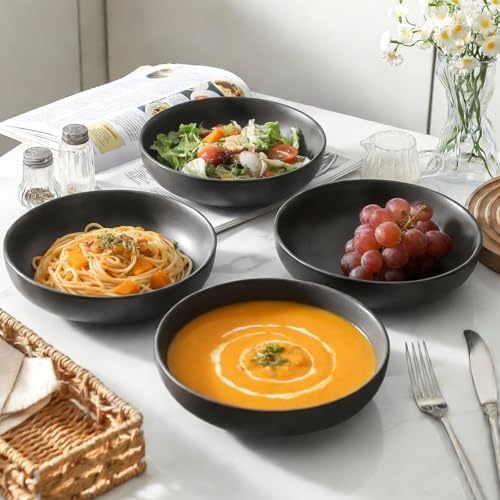Stoneware Pasta Bowls, 34 oz Large Salad Bowl Set of 4, Ceramic