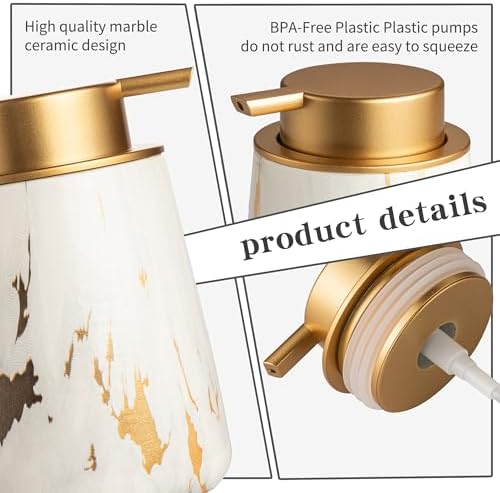 Enra Gold Soap Dispenser,Ceramic Hand Liquid Soap Dispenser for