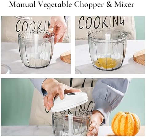 Pull‐String Manual Food Chopper with Sharp Blades, 900ml White