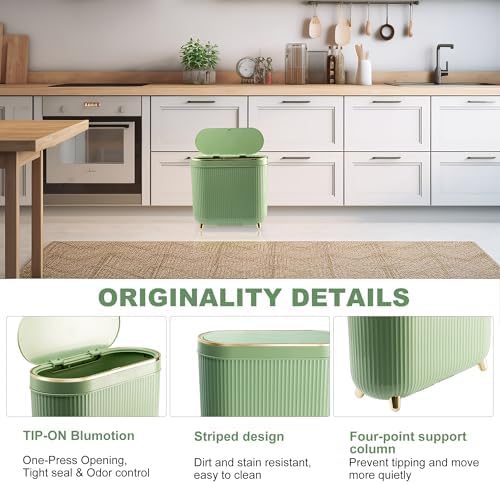 Supteron Bathroom Trash Can with Lid, 3.2 Gallon, Mint Green
