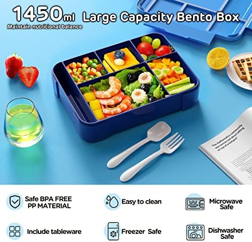 Jelife Bento Lunch Box for Kids - 1450ml Leakproof Kids Bento Box