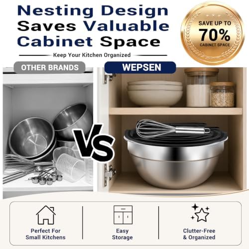 WEPSEN Mixing Bowls Set, 25PCS Stainless Steel Mixing Bowl with Lid
