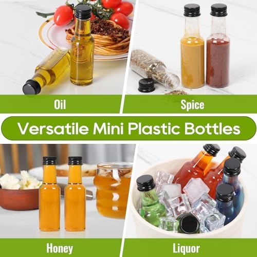 Mini Liquor Bottles 50ml/1.7oz 120Pack, Plastic Shot Bottles with Caps