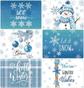 Set of 6 Blue Christmas Placemats 17x12'' Snowman Plastic Place Mats