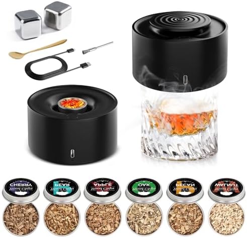 Electric Whiskey Smoker Kit, Rechargeable Built-in Lighter & LED