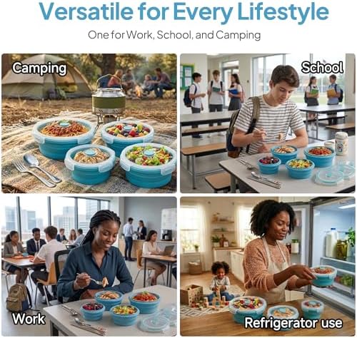 Collapsible Silicone Food Storage Containers with Lids, Set of 4 Sizes