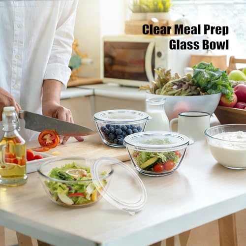 5 Inch Glass Mixing Bowls Set of 4, Round Glass Serving Bowls with Lid