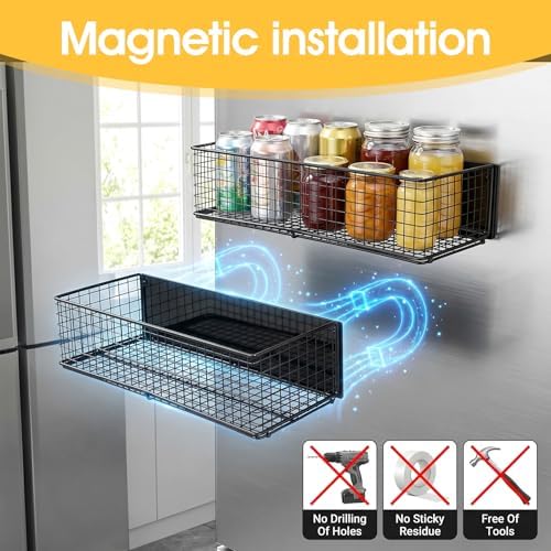2 Pack Magnetic Basket Organizer Holder for Fridge, Black