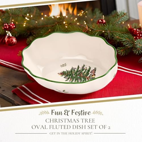 Spode Christmas Tree Fluted Oval Serving Dishes - Set of 2