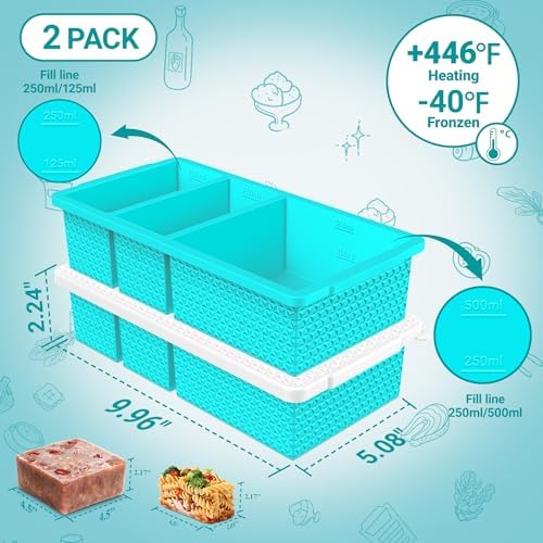Silicone Freezer Trays with Lid (2-Pack), 1-Cup & 2-Cup Silicone