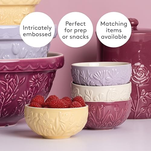 Mason Cash In the Meadow Set of 4 Prep Bowls, Embossed Floral Ceramic