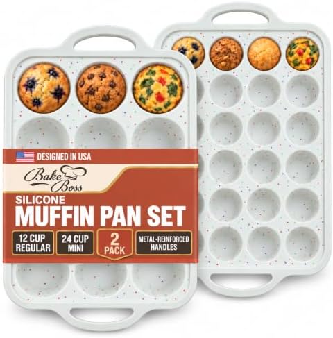 Silicone Muffin Pans, 2-Pack Regular 12 Cup & Mini 24 Cup, BPA-Free