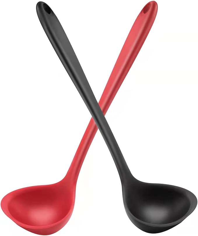 12" Silicone Ladle Spoon Set of 2, Long handle soup spoons Seamless & Nonstick by Armrouns