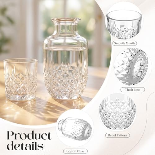 Hushee Set of 2 Vintage Bedside Water Carafe and Glass Set Clear