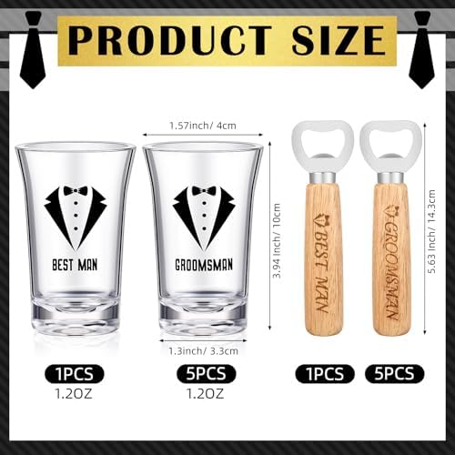 Didaey 12 Pcs Groomsmen Shot Glasses Bottle Openers Best Man Gifts