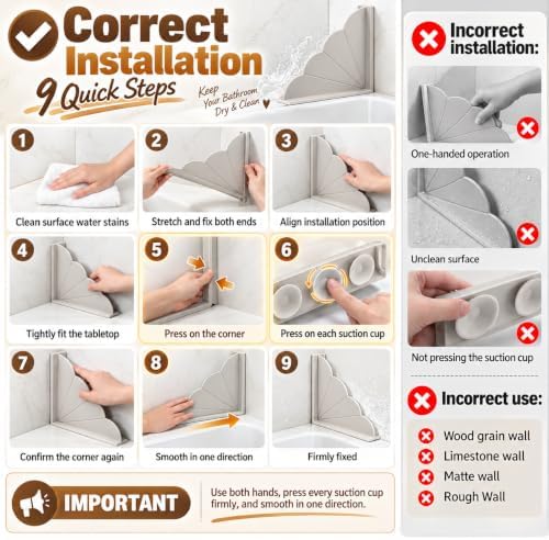 No Adhesive Silicone Splash Guard for Bathtub, 2-Pack Light Grey