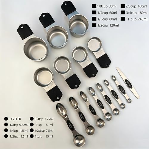 Stainless steel 304 measuring cup and spoon magnetic silicone handle