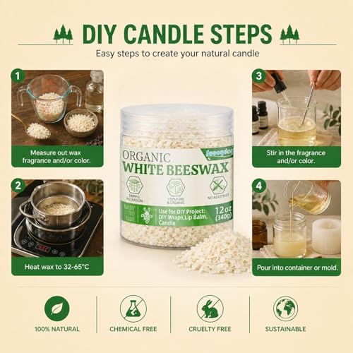 Beeswax Pellets, 12oz, Triple Filtered White Beeswax