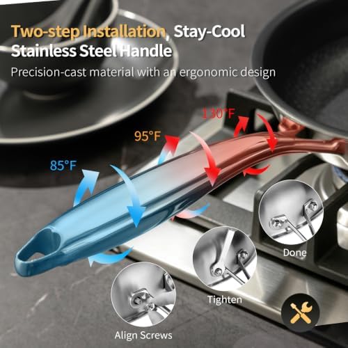 3pc Non Stick Frying Pans Stainless Steel Frying Pan Set 8"+10"+12"