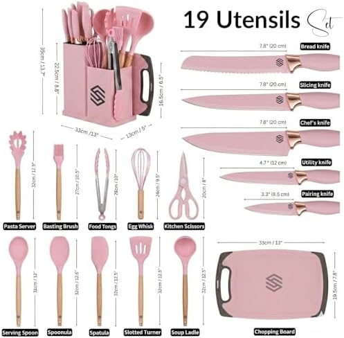 19 PCS Pink Silicone Cooking Utensils Set