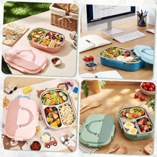 FoldTier 3 Pack Stainless Steel Lunch Boxes Include 3 Lidded Condiment