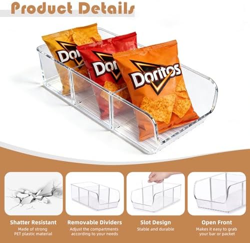 4 Pack Chip Bag Organizer for Pantry, 3-Compartment Chip Storage