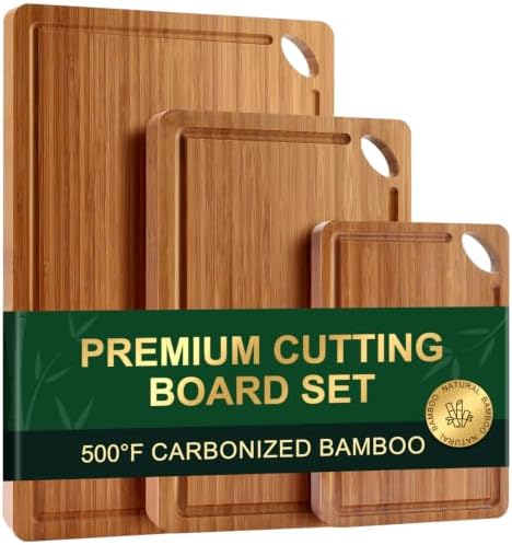 Bamboo Cutting Boards Set for Kitchen Non Toxic Solid Wood Chopping