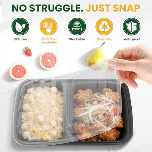 50 Pack 28oz Meal Prep Containers with Lids 2-Compartment, To Go Take