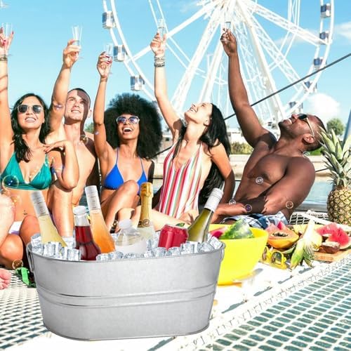 2 Pack 4 Gallon Galvanized Tub Ice Buckets for Parties Portable