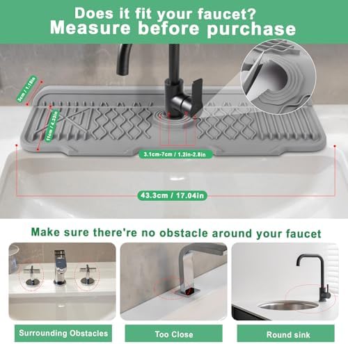 17 Inch Faucet Mat For Kitchen Sink Splash Guard Behind Faucet,5°Slope