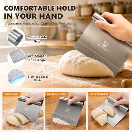Bench Scraper with 6-Piece Round Cookie Cutters Set, Stainless Steel
